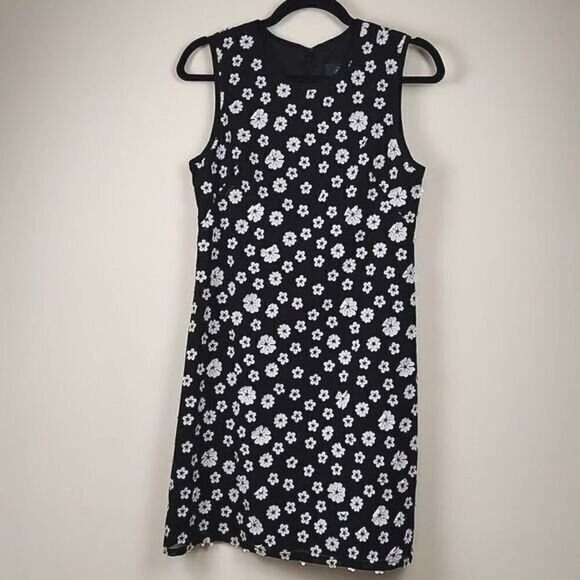 Adrianna Papell Sleeveless Floral Overlay Shift Dress 3D White Flower Applique - Picture 1 of 11